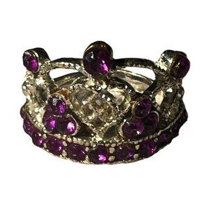 Purple Crown Jeweled Fashion Ring Sz 7.5 Silver Womens